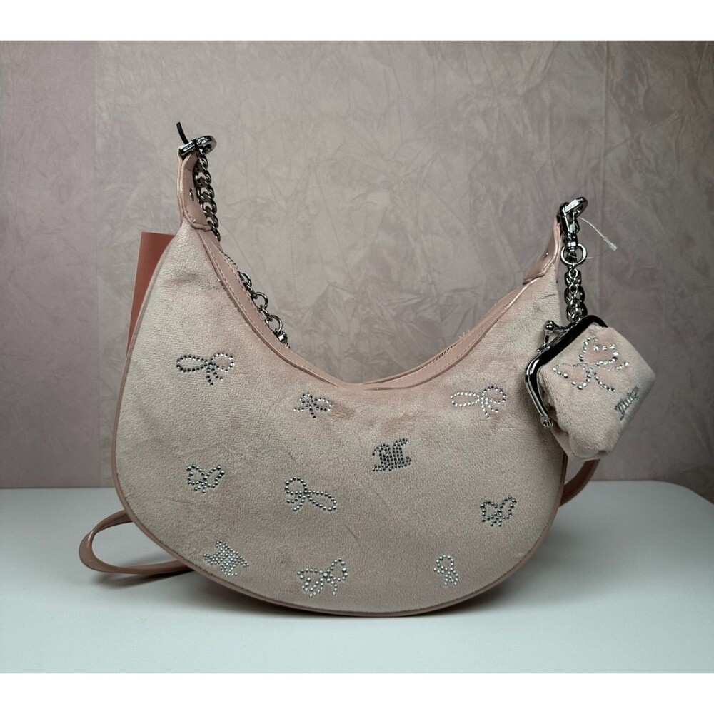 Juicy Couture Delightful Crossbody Dusty Blush  Rhinestone Bow Coin Pouch NWT